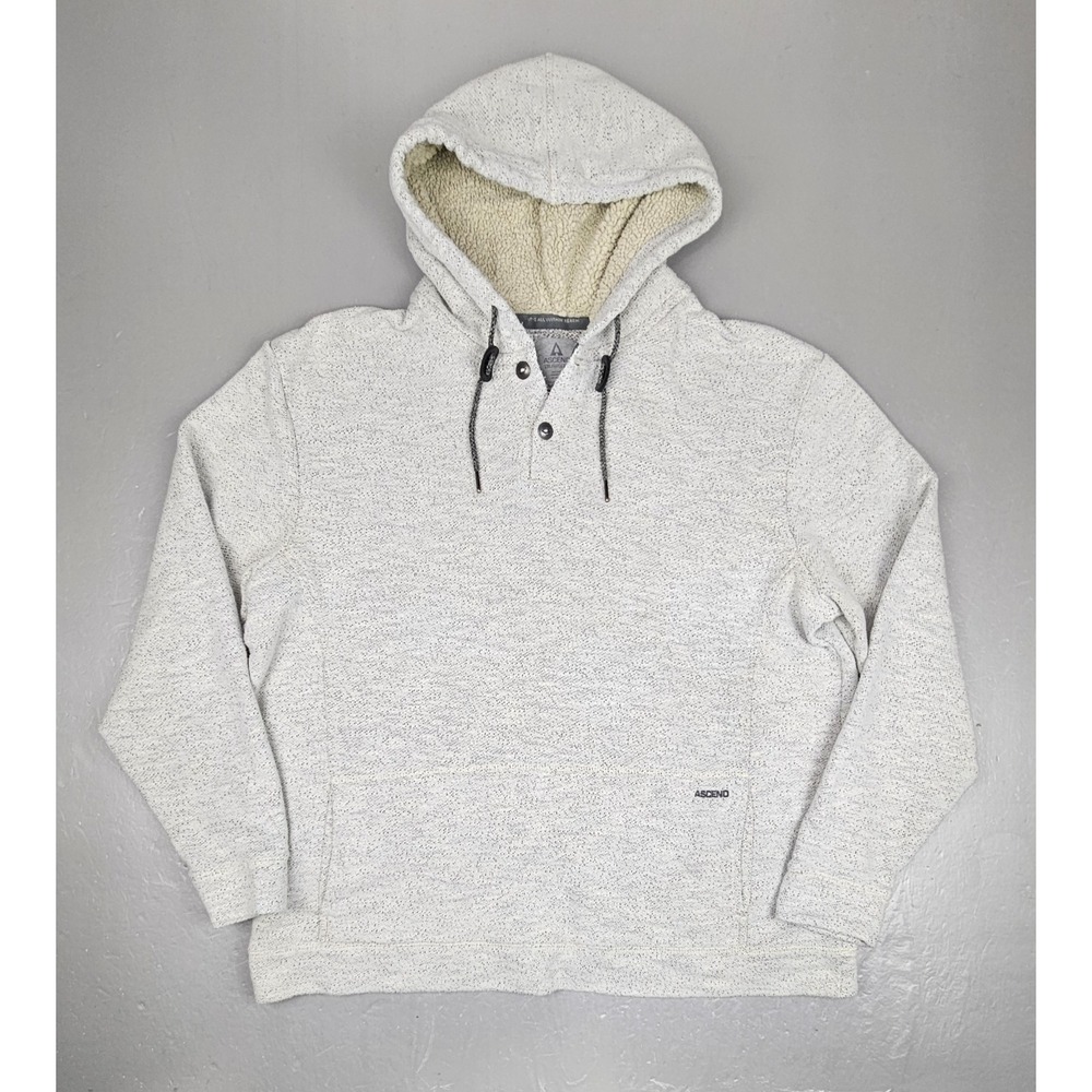 Ascend Hoodie Mens 2XL Gray Sherpa Lined‎ 2 Button Pocket Athleisure Comfort